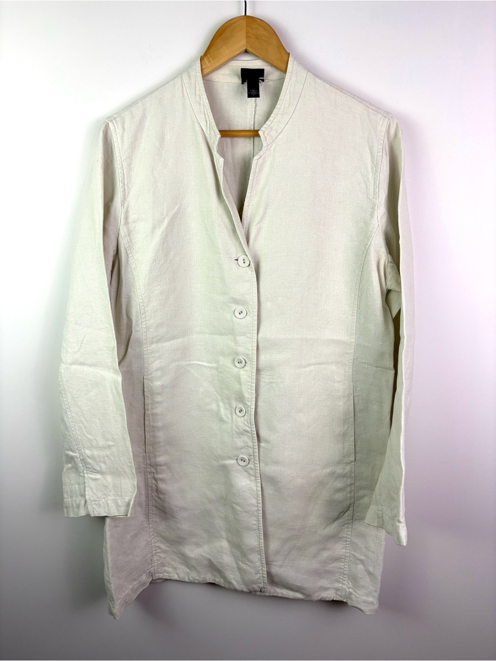 Eileen Fisher 100% Irish linen Long Button-Front Coatigan in Off-White size L***
